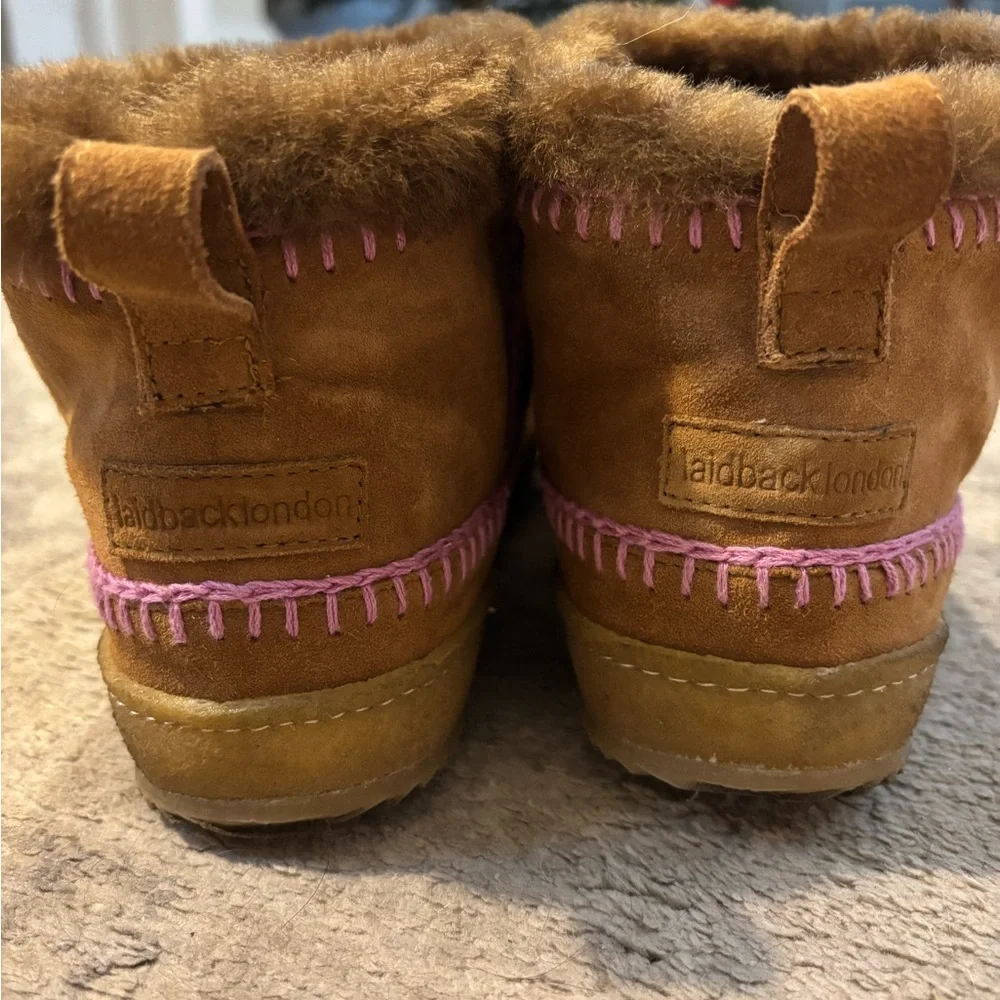 Brown Ankle Boots with Pink Stitching - Picture 2 of 5